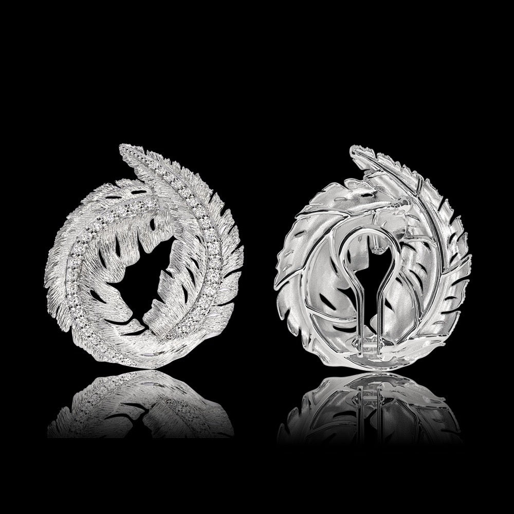 CURLED LEAF EARRINGS 18K WHITE GOLD