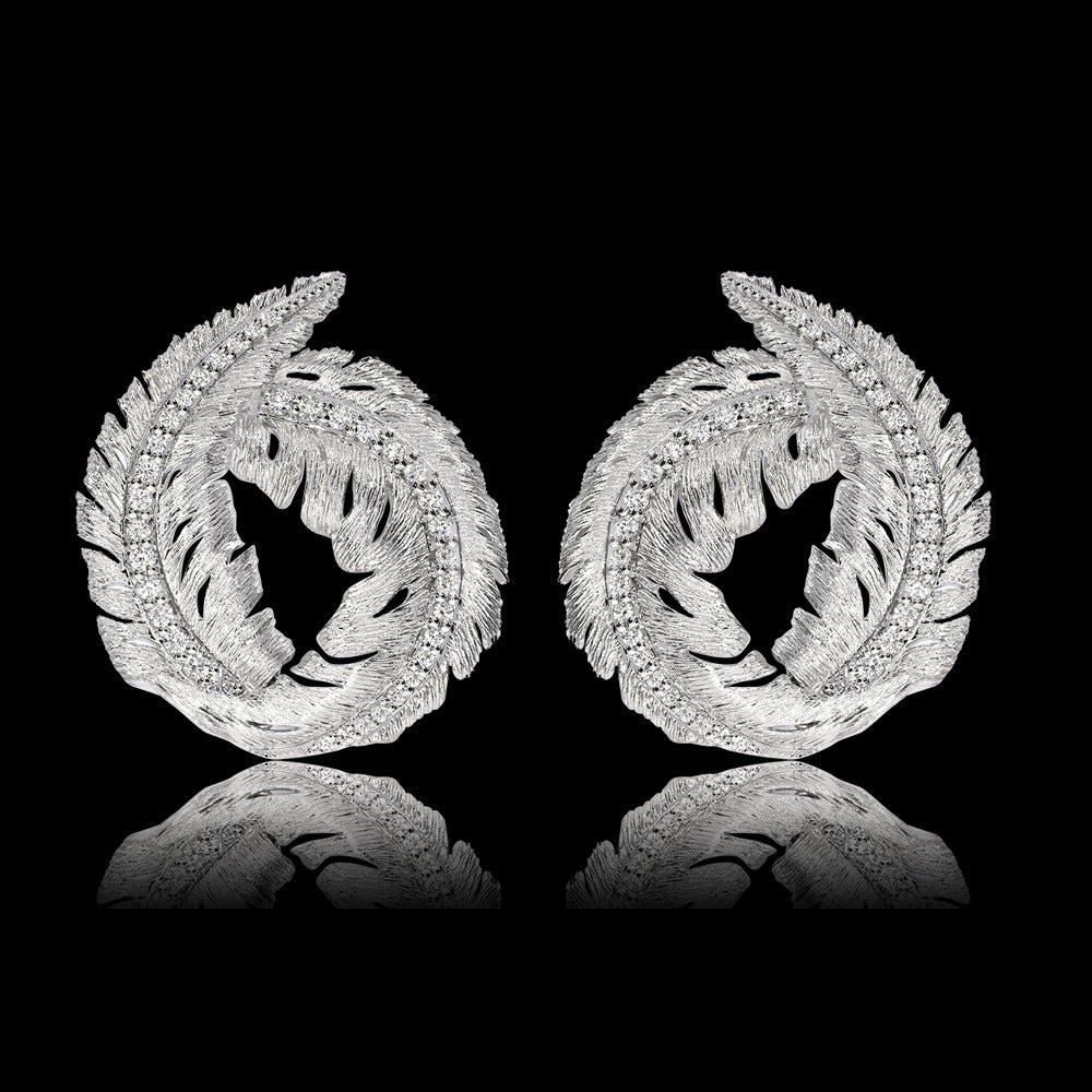 CURLED LEAF EARRINGS 18K WHITE GOLD