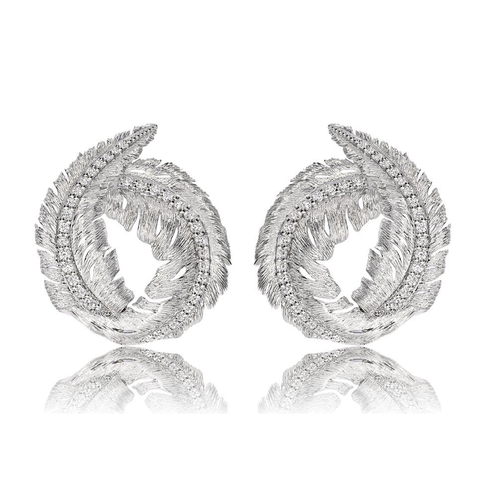 CURLED LEAF EARRINGS 18K WHITE GOLD